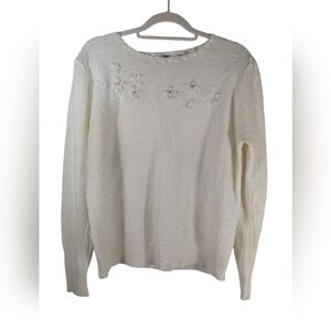 Retro Vintage Persuasions Cottagecore Cream Ribbon Flowers Textured Sweater